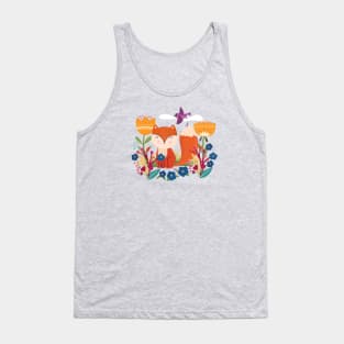 A Fox In The Flowers With A Flying Feathered Friend Tank Top